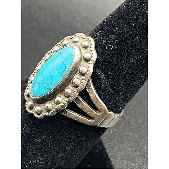 Sterling silver 925 oval roundels turquoise ring - Picture 2 of 10